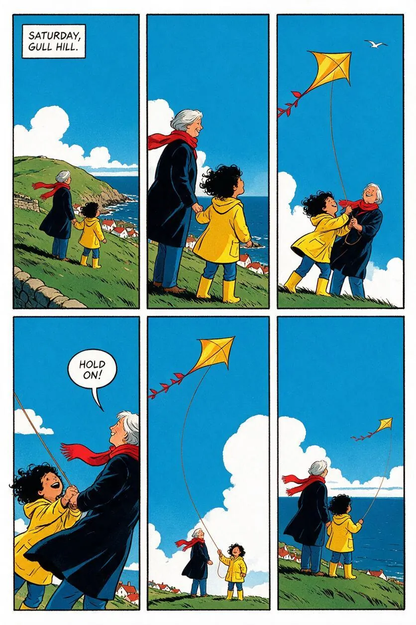 The kite story in the graphic look.