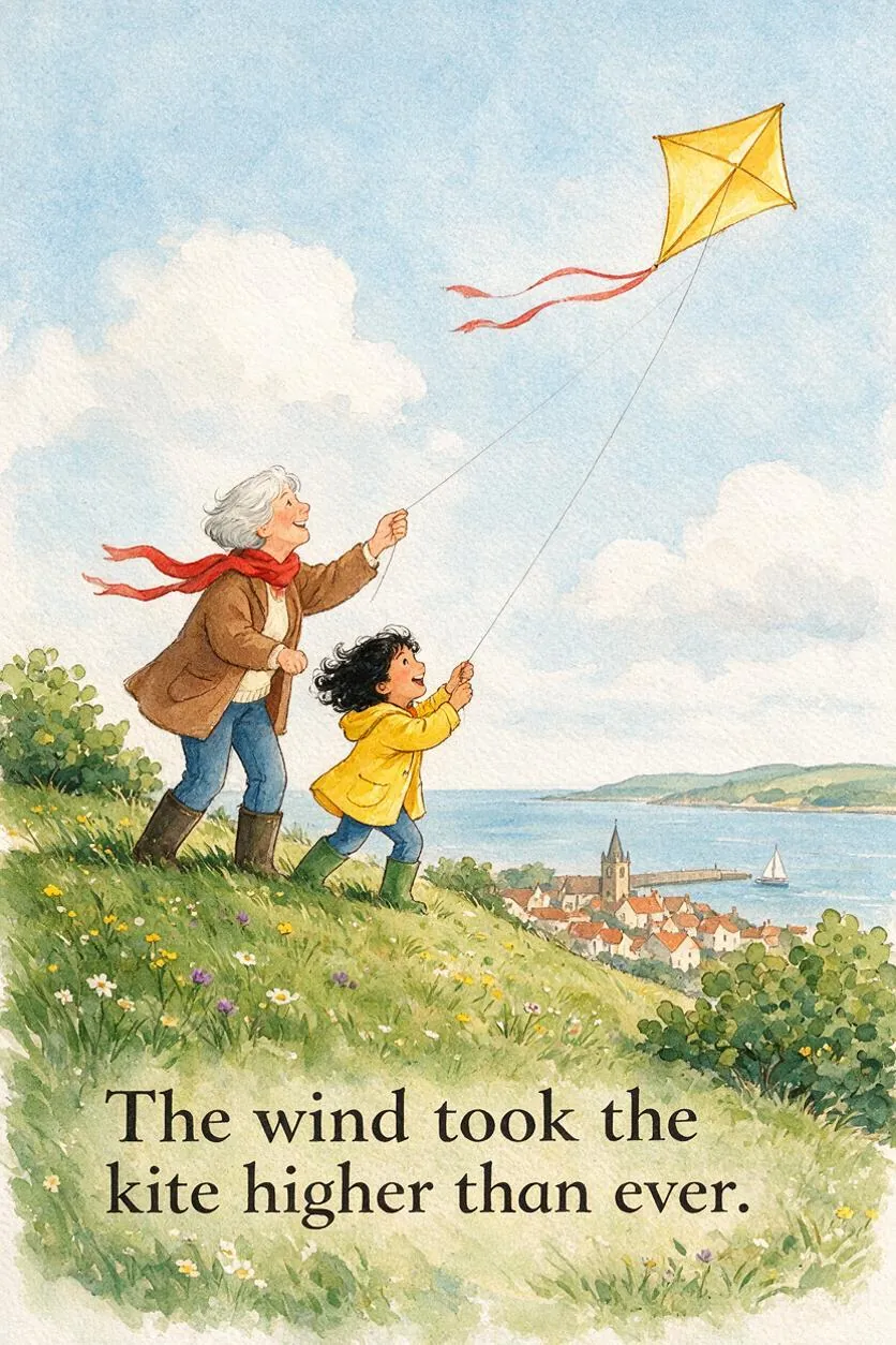 The kite story as a storybook page.